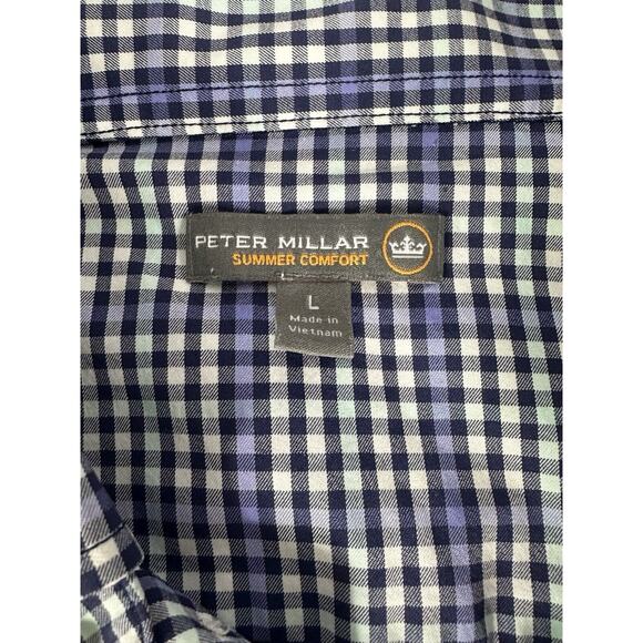 Peter Millar Golf Shirt Mens L Blue Geometric Summer Comfort Button Up - Picture 3 of 3